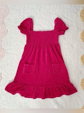 JUICY COUTURE Y2K Vintage Hot Pink Smocked Terry Cloth Babydoll Mini Dress
